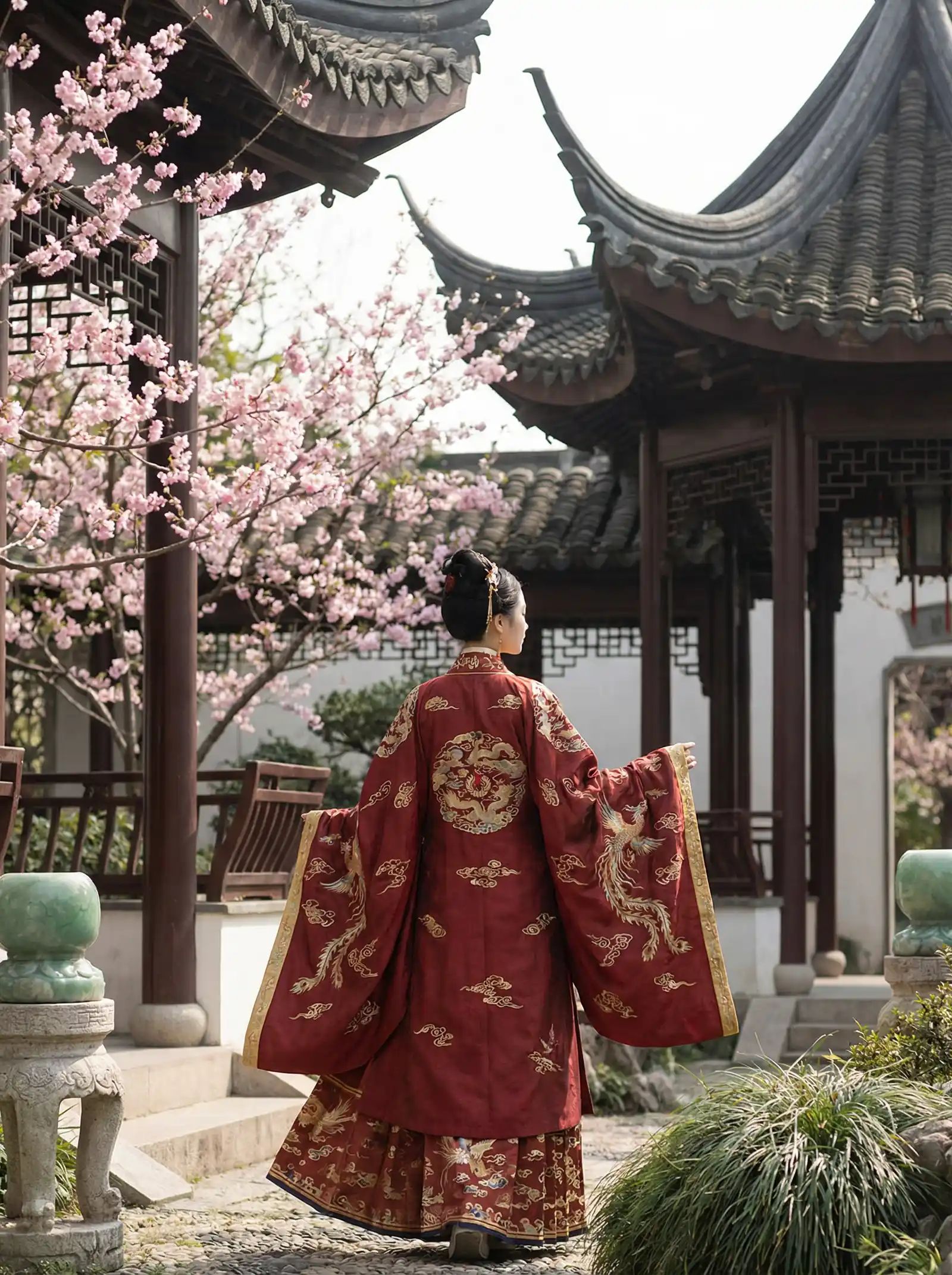 强暴 在线播放 明制汉服红色凤凰刺绣